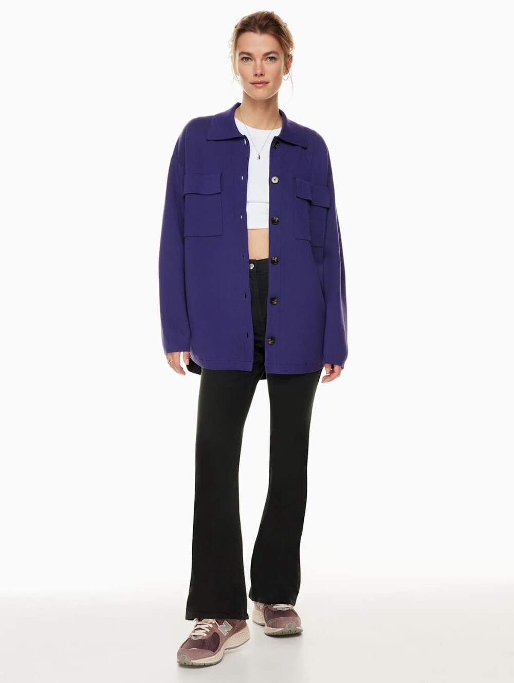 Wilfred Free Aritzia Large Ronnie Knit Sweater Shacket Deep Violet